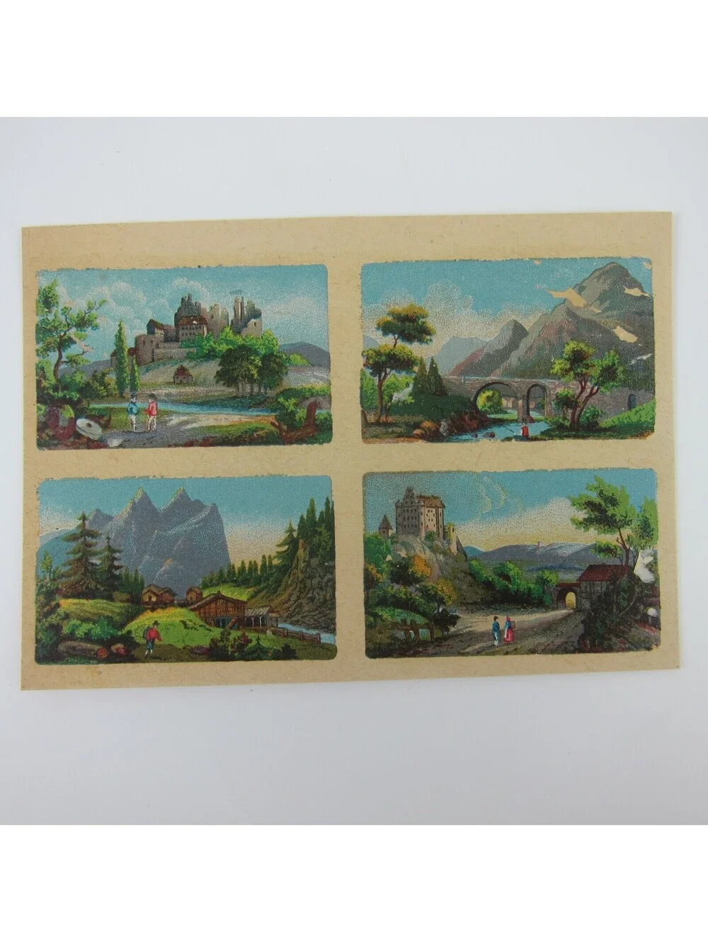 Antique Lithograph Print Samples Lot Mini Landscapes Towns Villages People RARE
